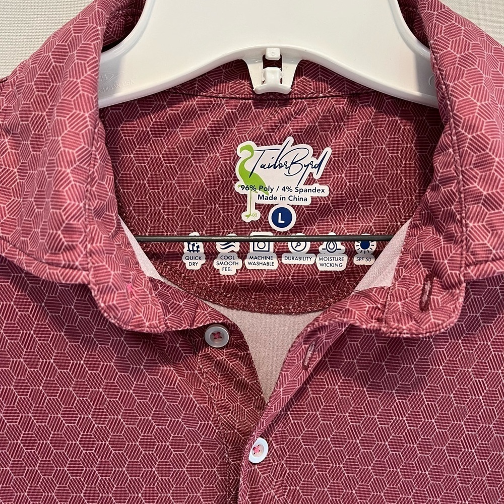 Tailor Byrd Performance Polo Burgundy Geometric Men’s L. - Picture 2 of 8